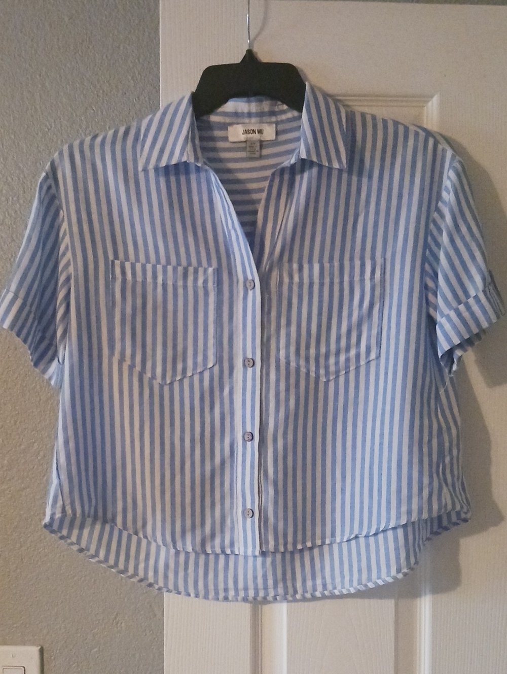 Jason Wu Light Blue & White Striped Button-Front Top
